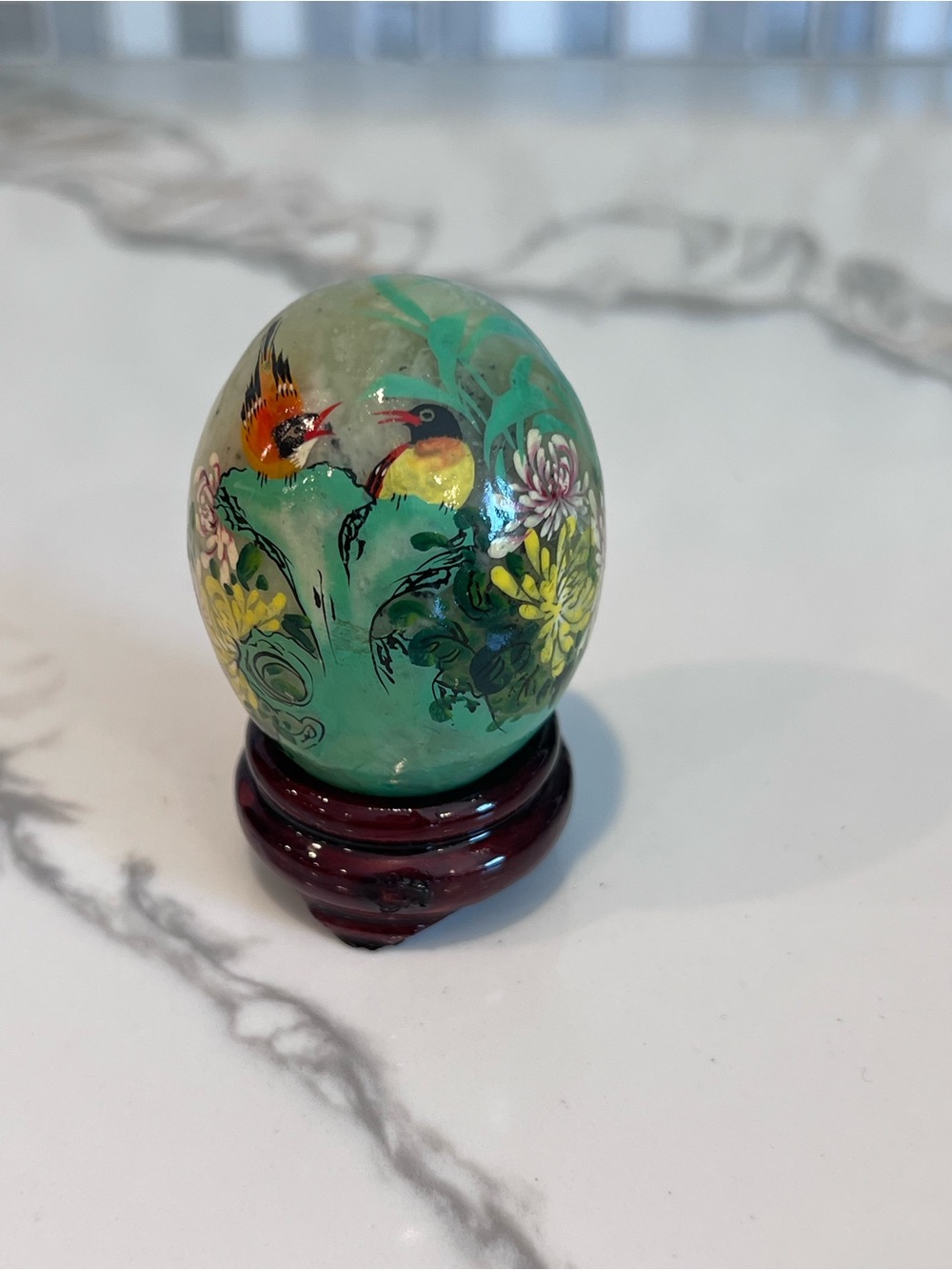 Vintage Hand Painted Jade Bird Egg
